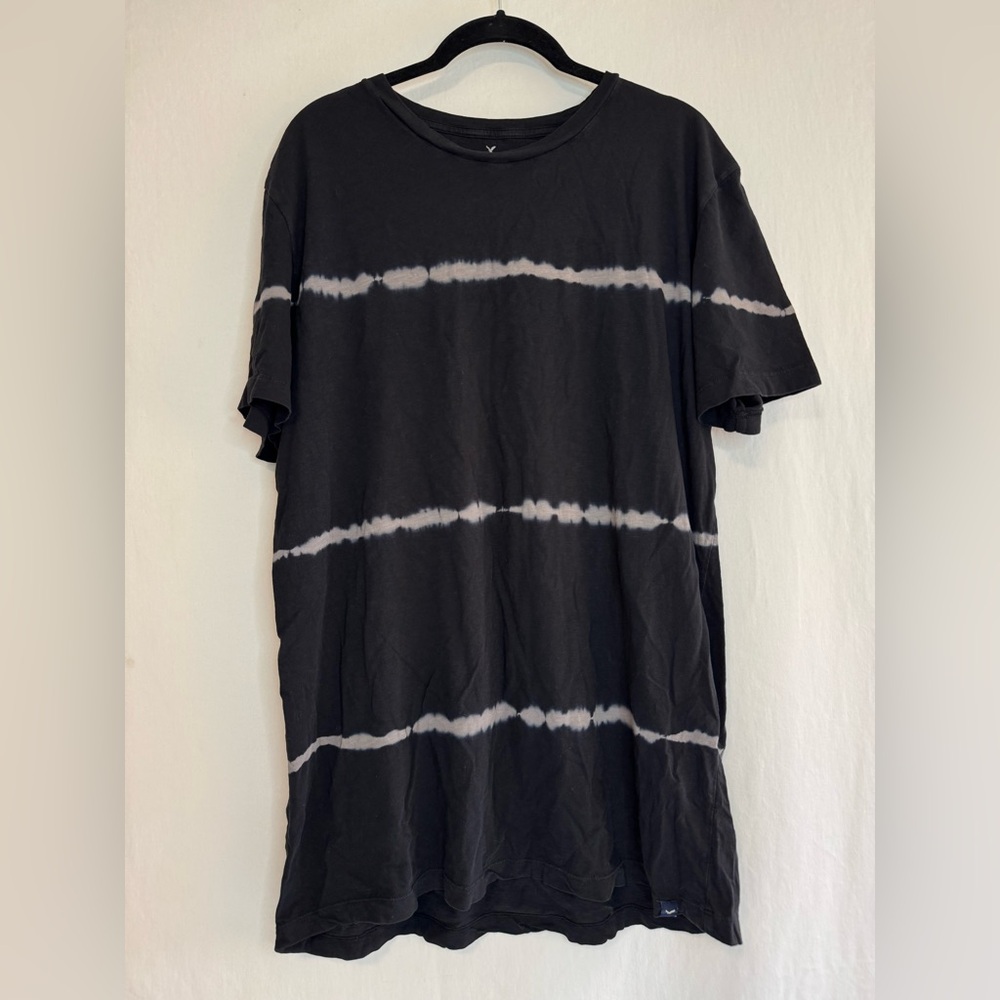 American Eagle Men's Black White Tie Dye Short Sleeve Shirt Size XLT